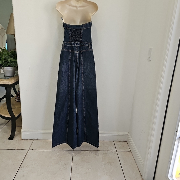 ZARA Strapless Wide-Leg Denim Jumpsuit NWT Size M